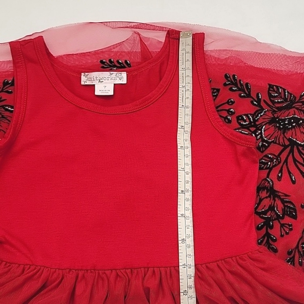 KNITSWORKS Red and Black Floral Sleeveless Dress. Size 7. Special Occasion. - Picture 14 of 15